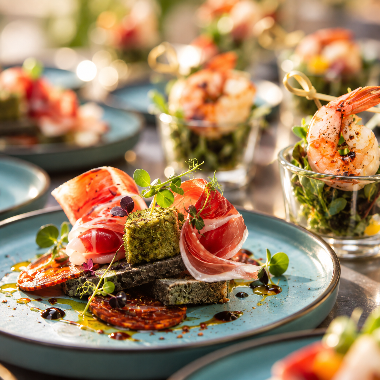 Elegant canapés and shrimp served for a celebration